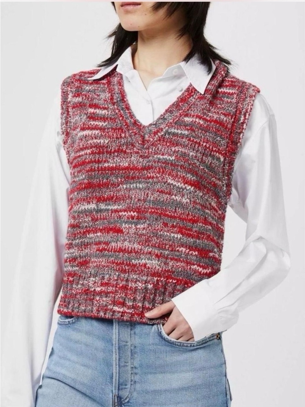 Re/Done 60s Sweater Vest Red Multi Space Dyed Size XS